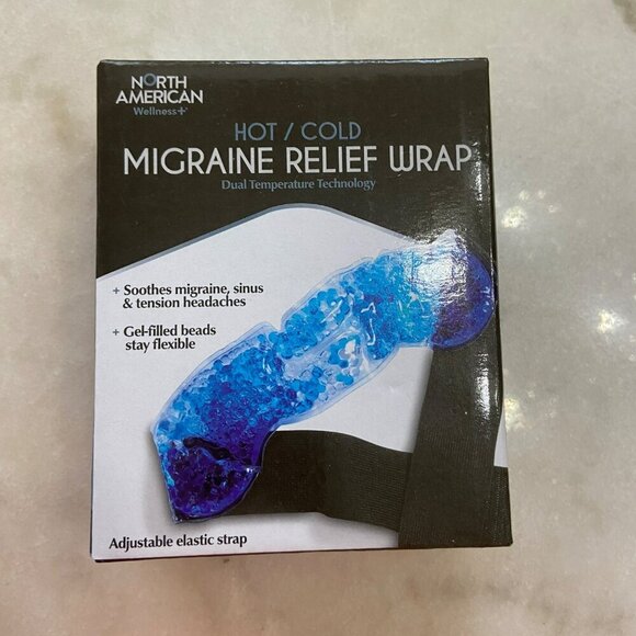 North American Wellness+ Hot/Cold Migraine Relief Wrap Adjustable Strap Gel Bead - Picture 1 of 3